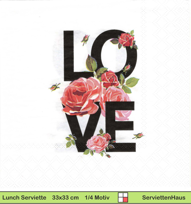 Love mit roten Rosen - 1 Packung mit 20 Servietten